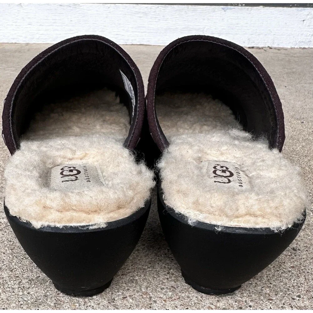 UGG Women’s Brown Suede Sheepskin Lined Studded Clog  US 9 EU 40